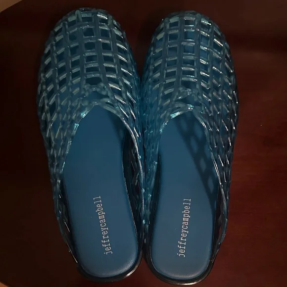 Jeffrey Campbell Translucent Blue Woven Mules - Picture 2 of 4